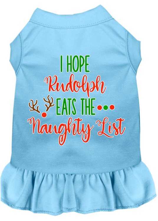 Hope Rudolph Eats Naughty List Screen Print Dog Dress Baby Blue Lg